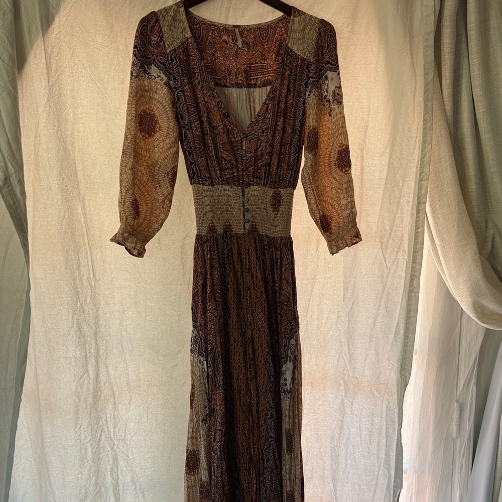 Free People Rust Brown Paisley Maxi Dress